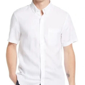 Marc Edward  white tan window pane button up linen shirt preppy casual beach XXL